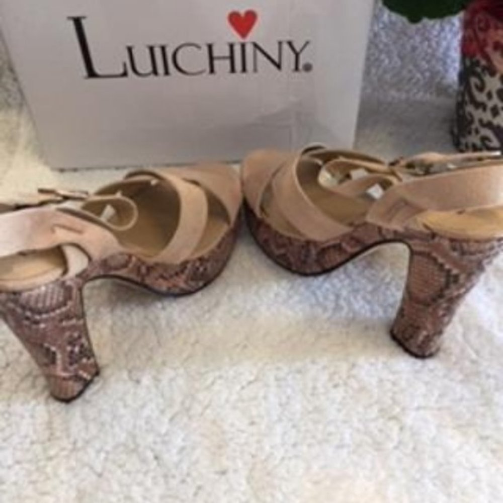 LUICHINY BELL BEIGE SNAKE PLATFORM SANDALS 8M